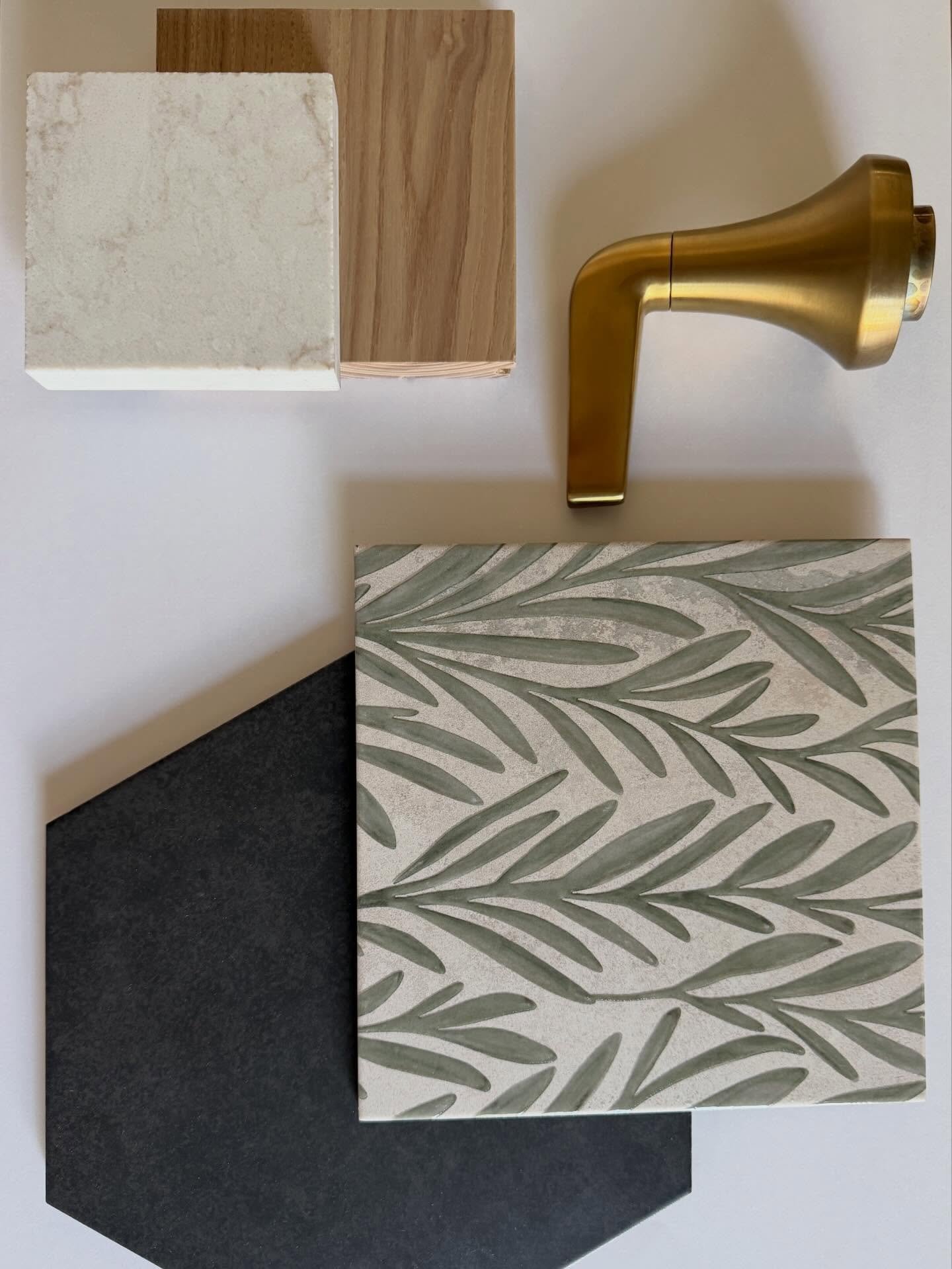 Design direction, but make it elevated 💫⭐️

Each of these materials play with contrast&mdash;soft + structured, organic + refined, matte + sheen. The brushed brass brings warmth, while the stone and tile selections ground everything in a calm, earth