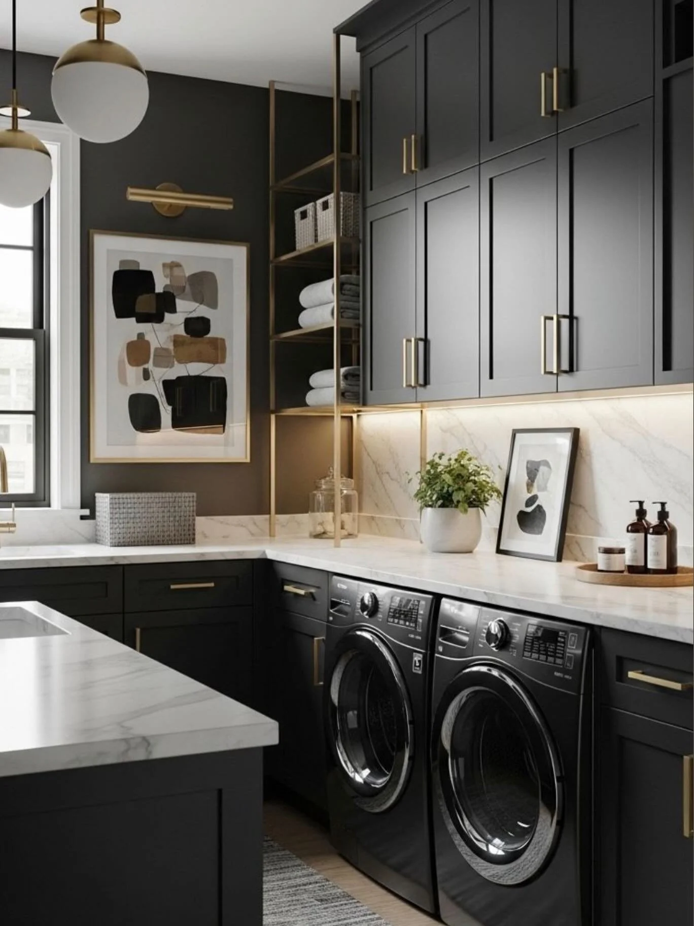 ✨ Laundry day, but make it beautiful.

Who says functional spaces can&rsquo;t feel luxurious?
Dark cabinetry, warm brass accents, marble surfaces, and soft lighting turn this everyday room into a design moment.

Because great design should flow throu