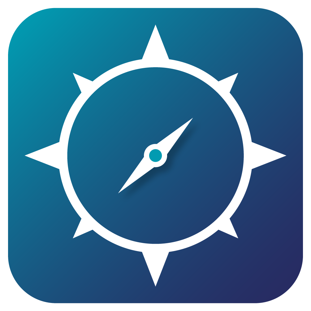 Icon of a compass with a blue gradient background.