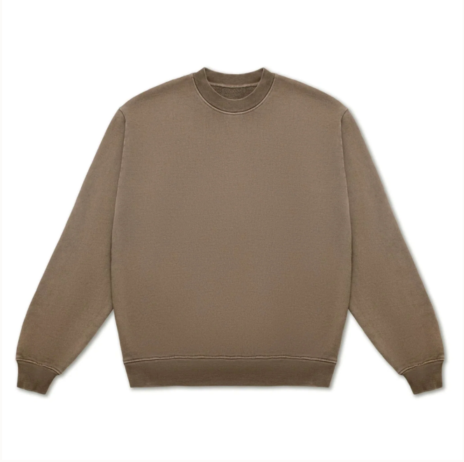 Beige crewneck sweatshirt on a white background.
