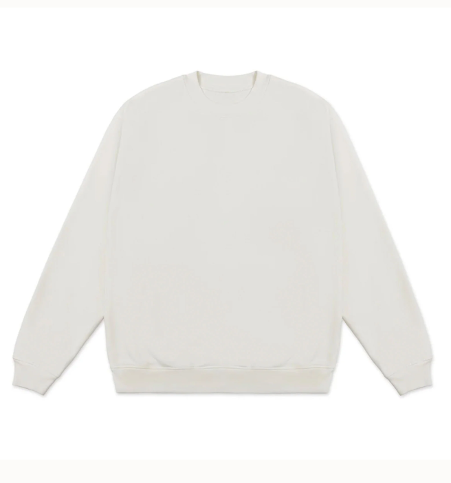 Plain white crewneck sweatshirt on a white background.