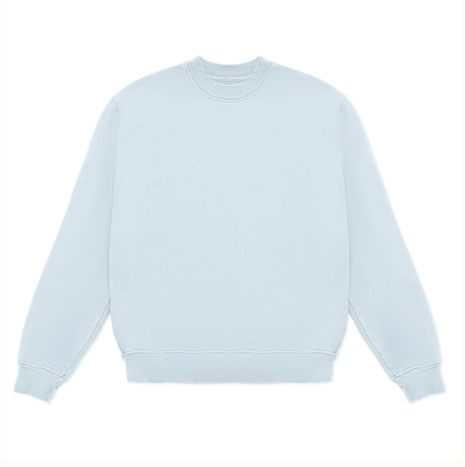 Light blue crewneck sweatshirt isolated on white background.