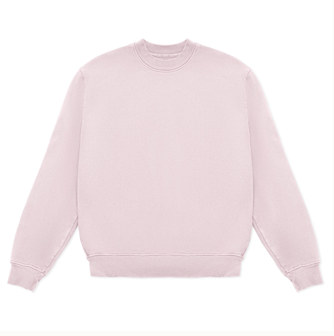 Light pink crewneck sweatshirt isolated on white background.