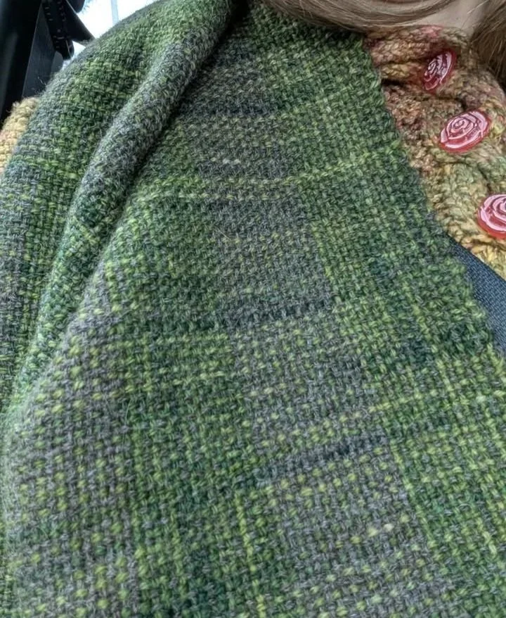 green and grey woven scarf