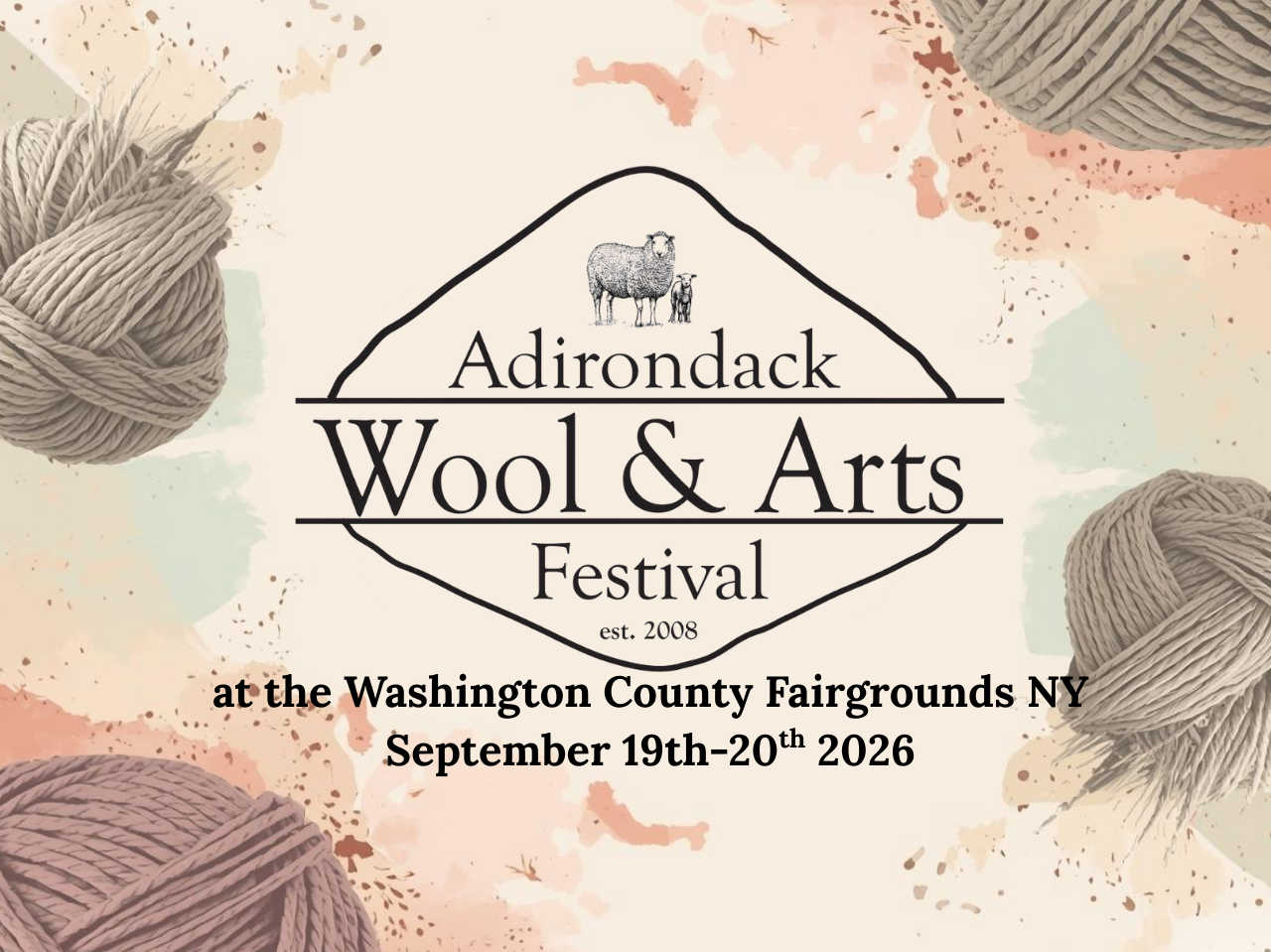 festival logo with skeins of yarn