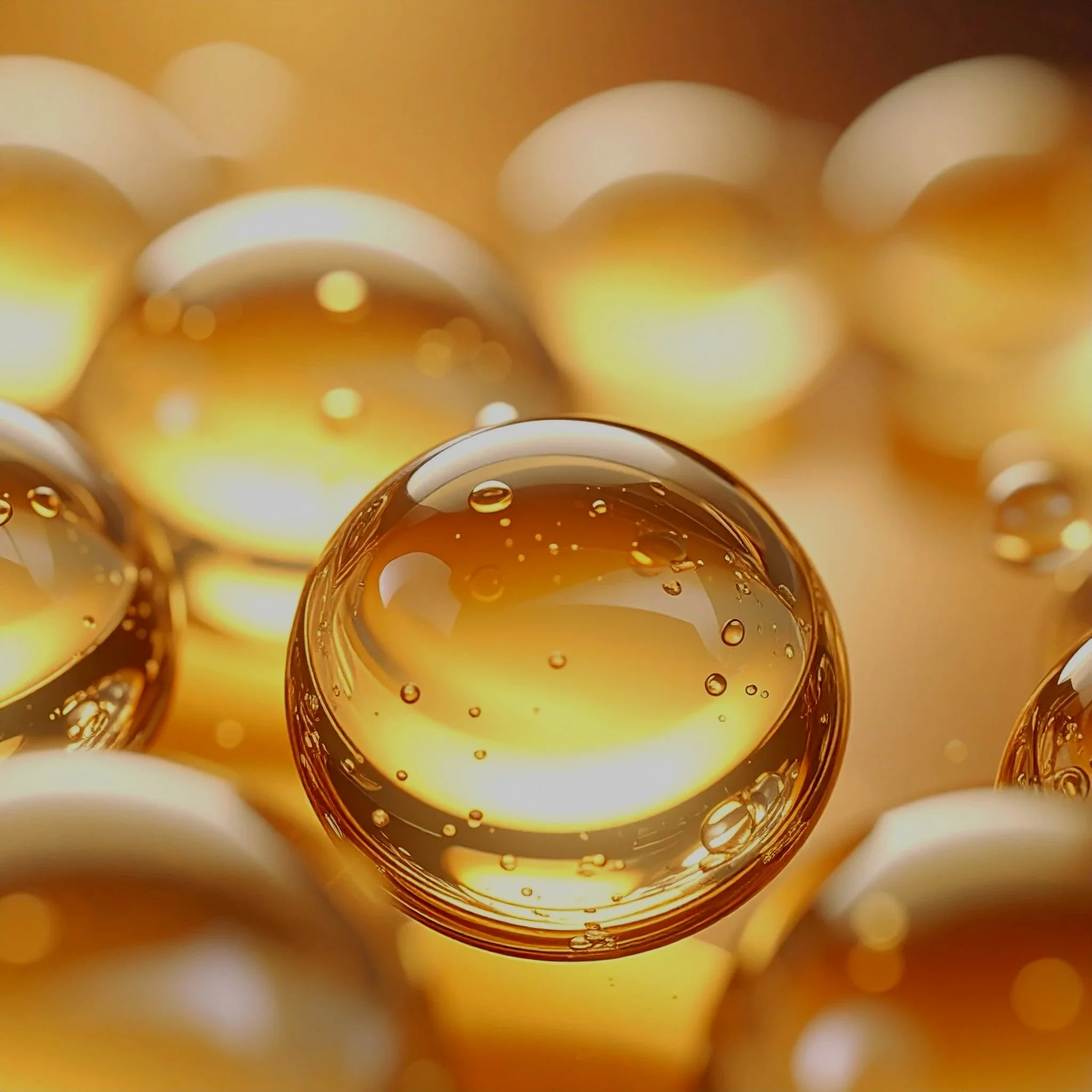 Extreme close up of golden keratin droplets