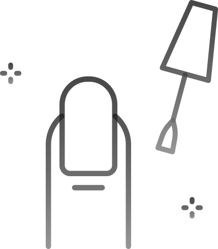 Cute nail polish bottle and brush with small decorative elements around