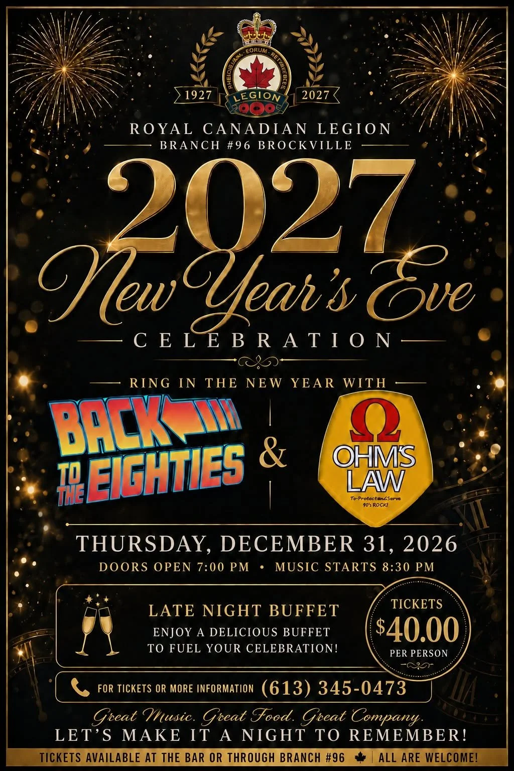 2027 New Years Eve Celebration with Back to the Eighties & Ohm's Law