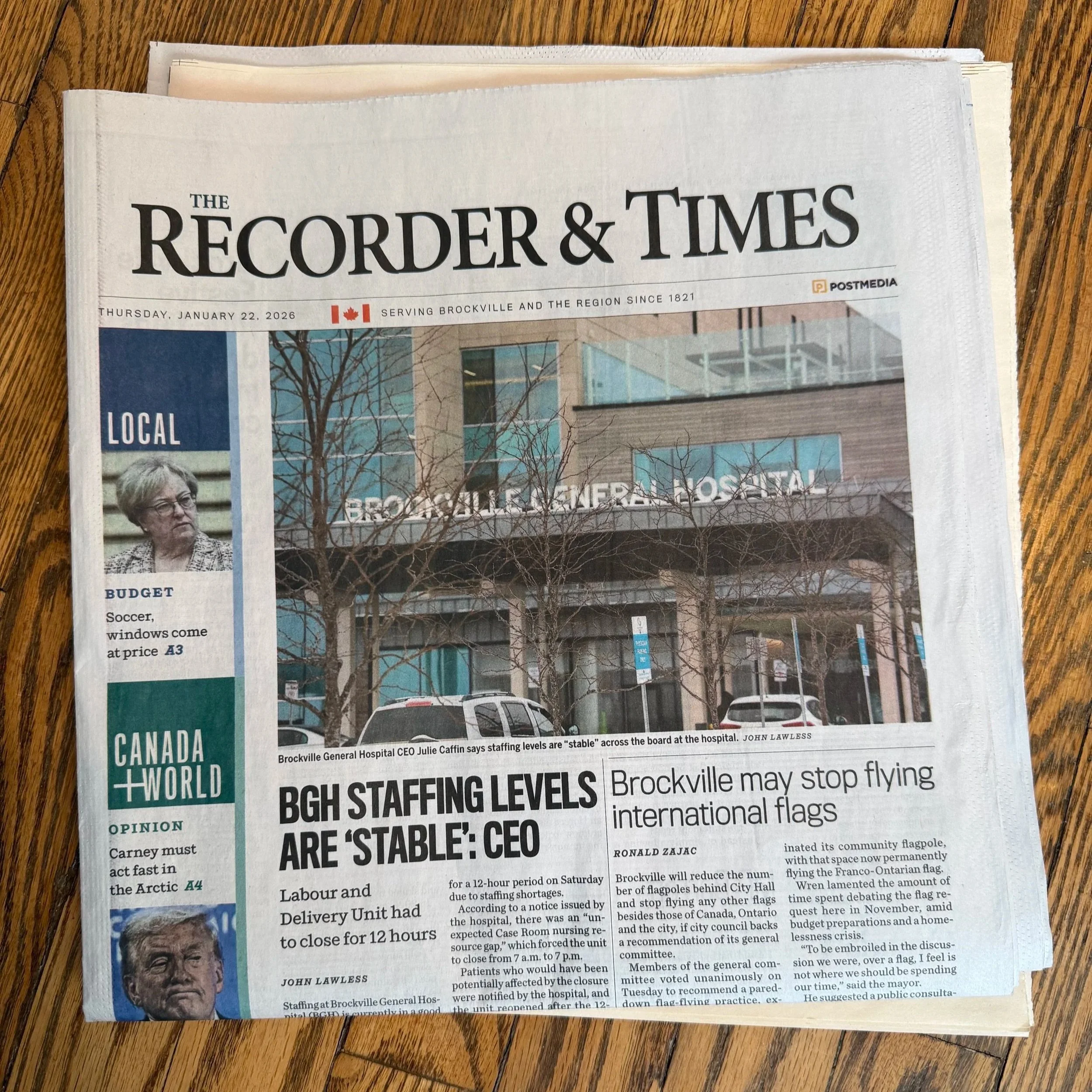 BrockvilleRecorder & Times newspaper dated January 22, 2026 article featuring live music event March Mayhem, and The Cold Spell Gallery Showcase. Brockville music scene still hot in winter by Catherine Orth