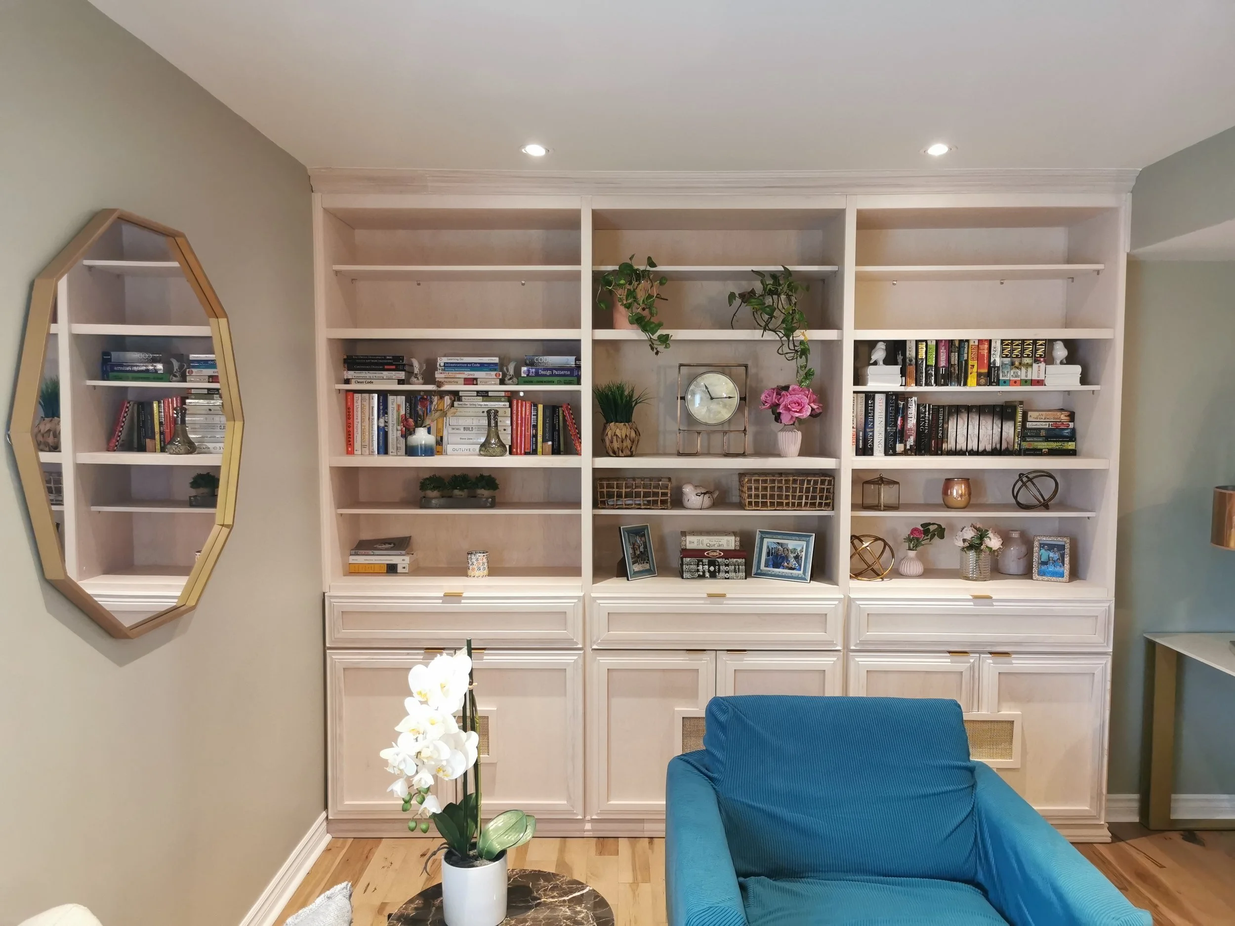 Living space cabinetry made of XX wood and Rattan