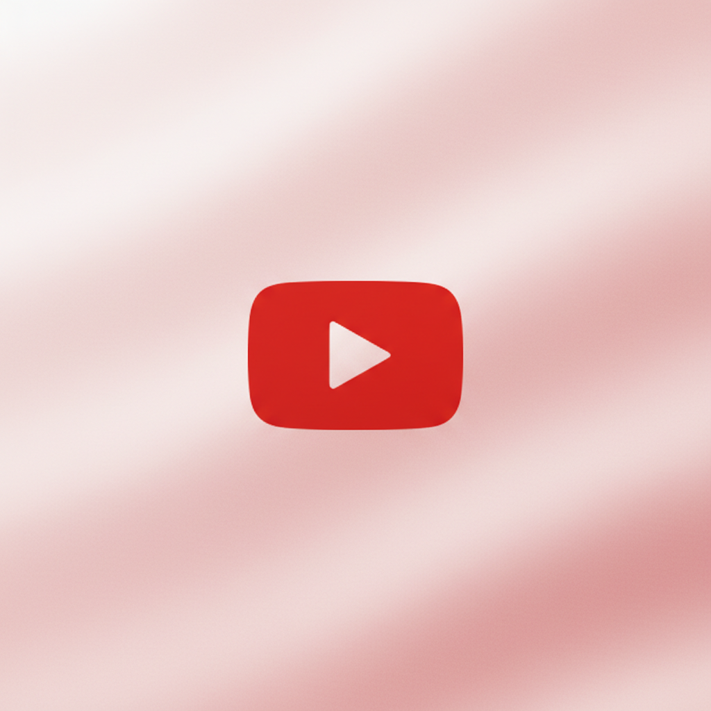 YouTube logo on a pink and white blurred background.
