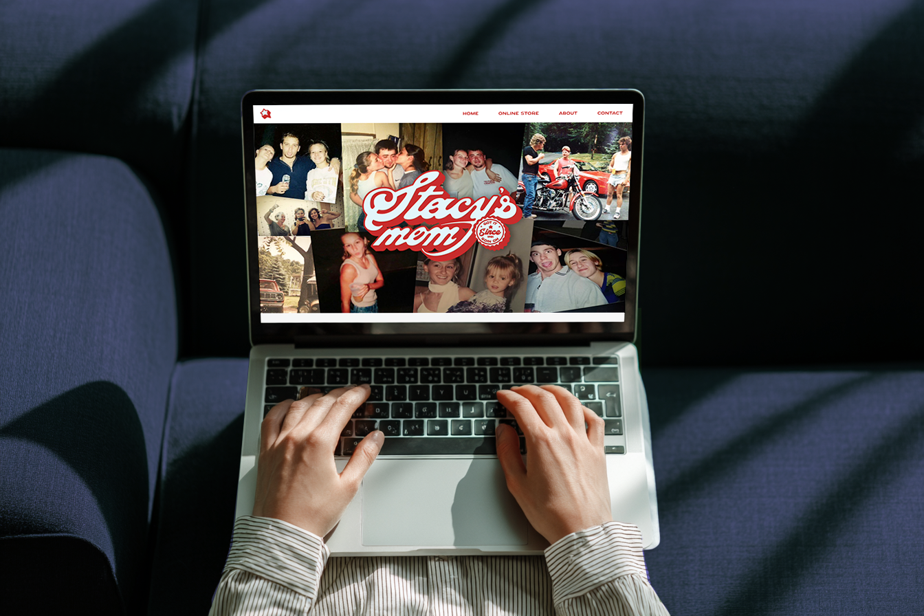 Computer showing "Stacy's Mom" website