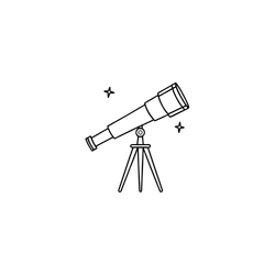 Silhouette of a telescope on a tripod looking at the night sky with a star.