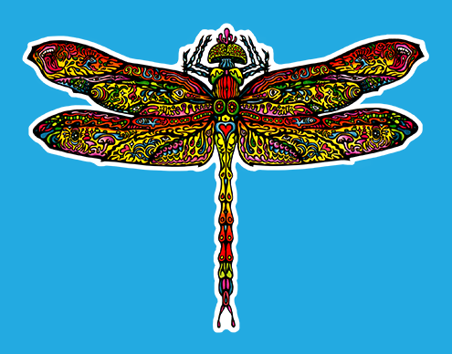 Psychedelic Mushroom Dragon Fly Sticker