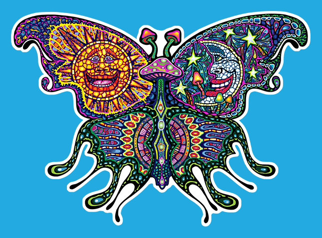 Celestial Mosaic Mushroom Butterfly Sticker