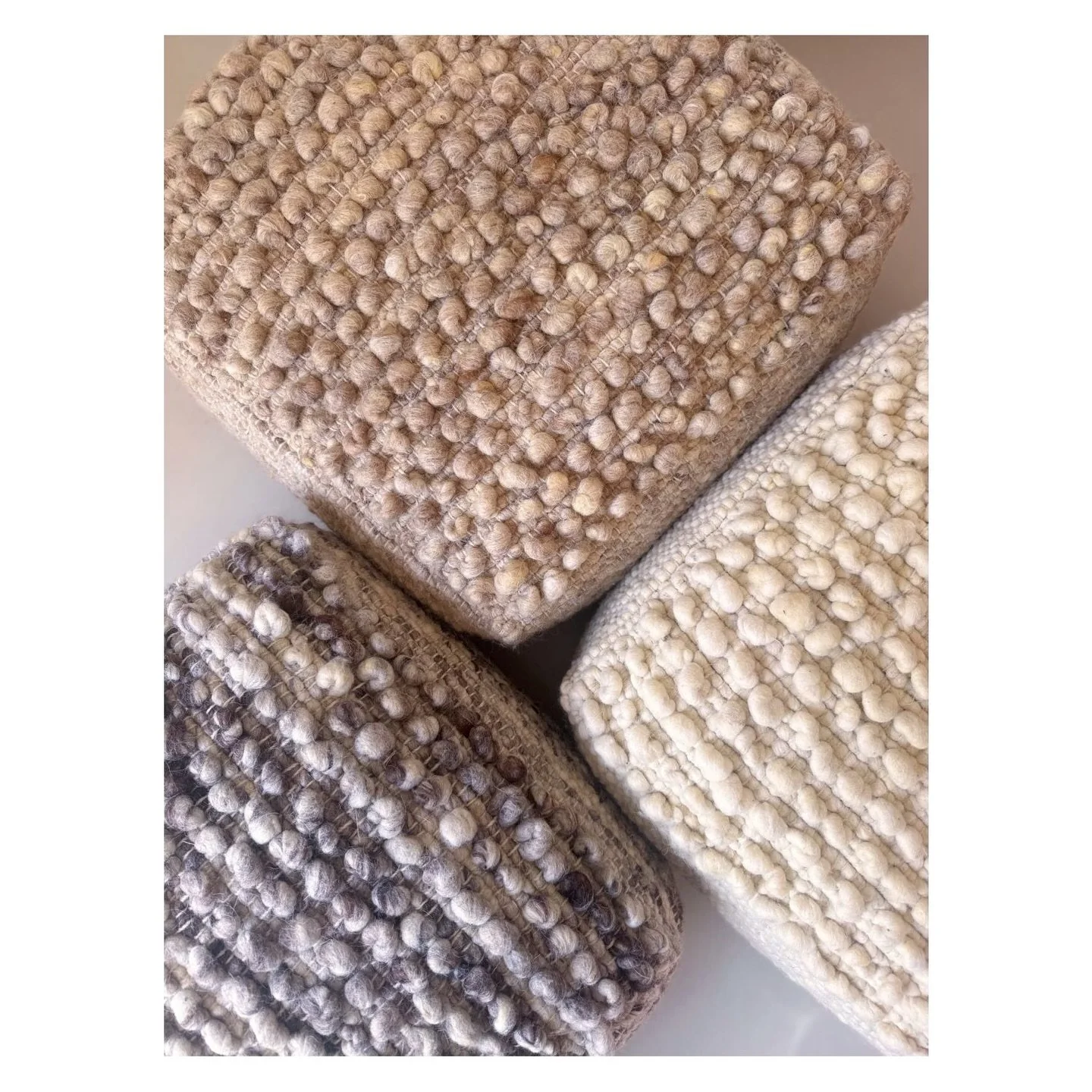 Hi everyone, I&rsquo;m delighted to say that we are currently taking orders for Fatima&rsquo;s gorgeous rugs and NEW poufs, offered in natural shades of wool, including cream, honey, and grey. Fatima is a master of her craft, whom I&rsquo;ve had the 