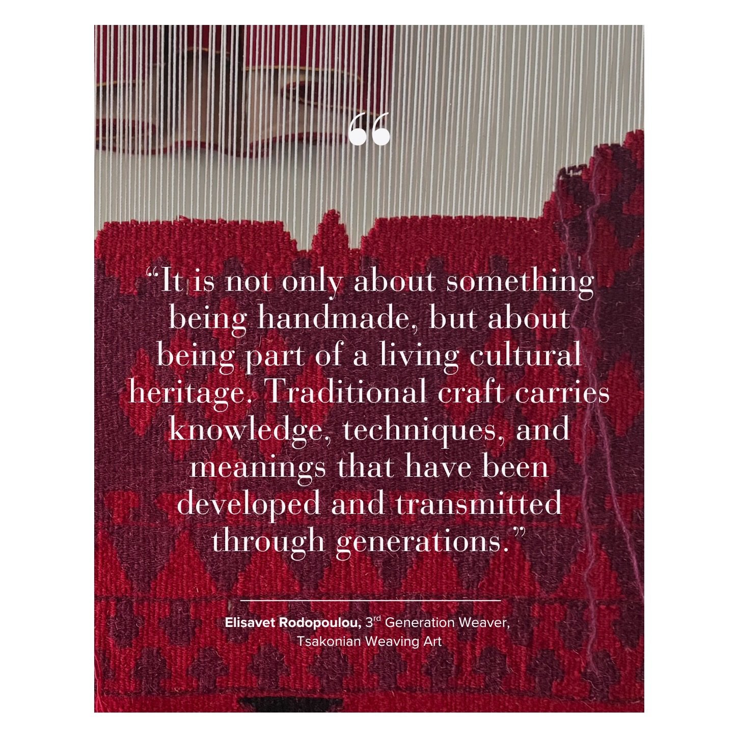 An excerpt from my latest interview with master weaver Elisavet R. of @tsakonika__ifanta, based in the Peloponnese 🇬🇷, where we discuss the role and responsibility she feels as the sole family preserving her region&rsquo;s textile traditions, how s