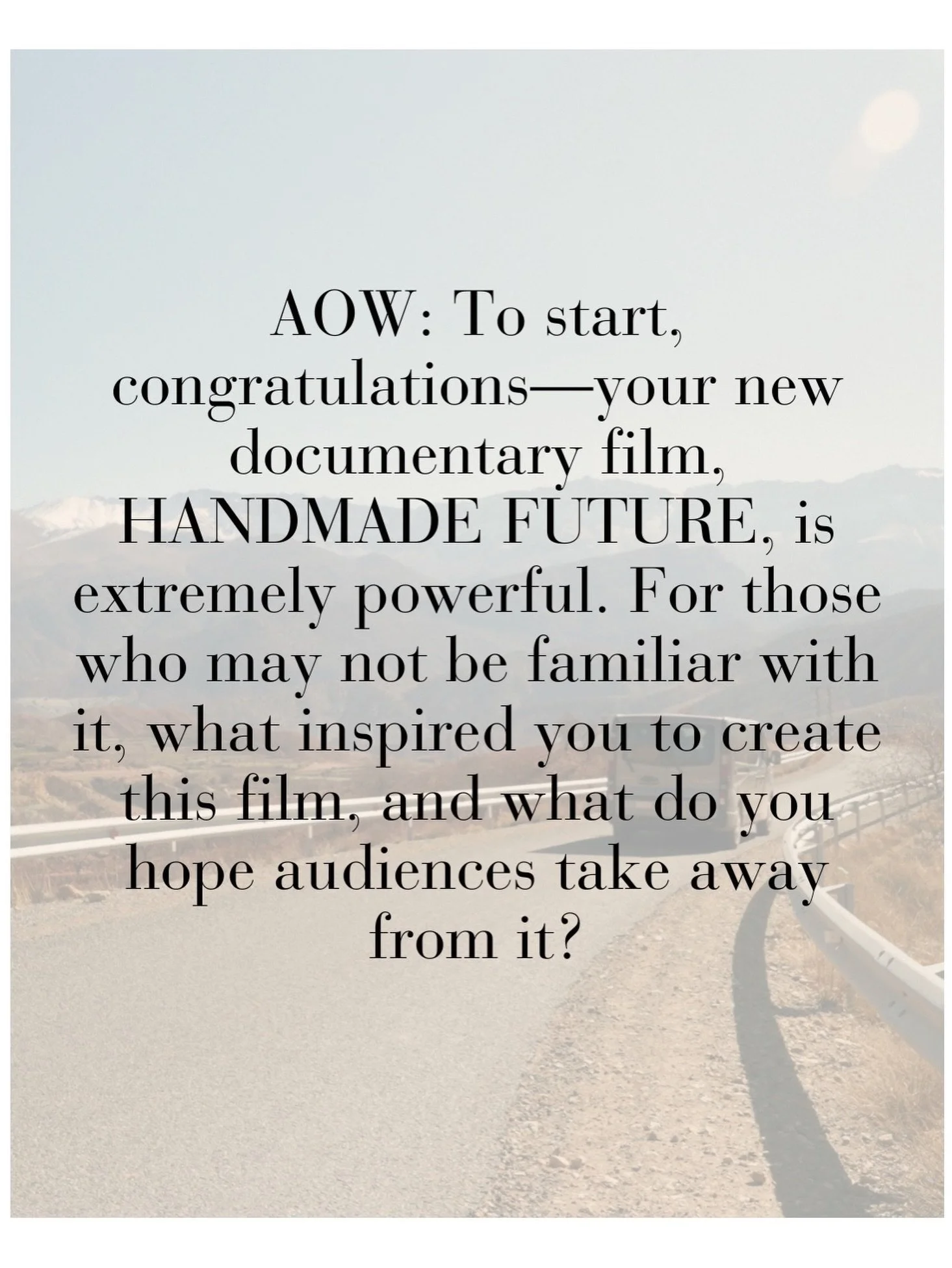 Now live! My recent AOW Insider interview with @artist.and.nomad on her new film, HANDMADE FUTURE, which she produced alongside her husband and film producer, @brandon_dckrsn. During this interview,  I asked Kirsten many questions about the film, her