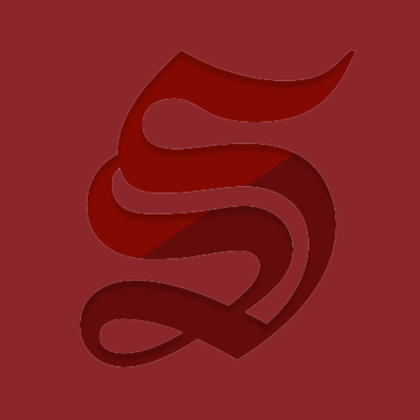 Stylized red number 5 on a red background.