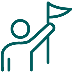 A simple line drawing of a person raising a flag.