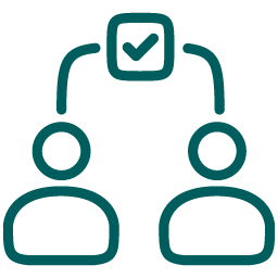 Icon of two people connected with a checkmark above them, representing approval or agreement.