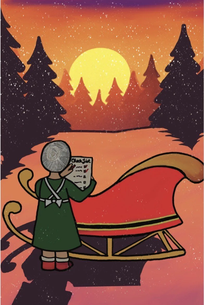 A snippet from the Magic of Mrs. Claus. Mrs. Claus gazes upon the sunset above the famous sled.