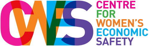 Logo of the Centre for Women's Economic Safety.  letters CWES in bright colours with the name of organistion next to it in bright colours  