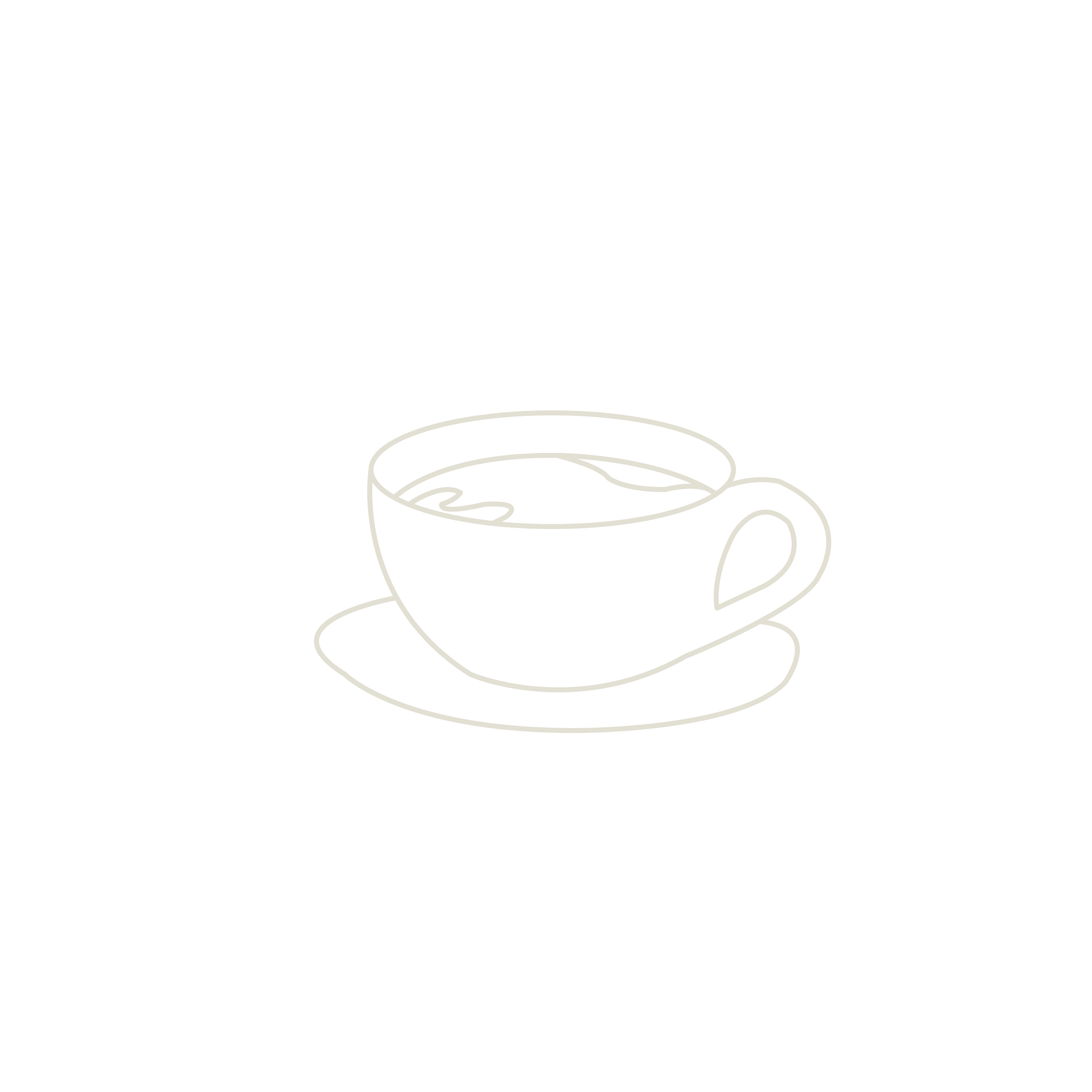A simple line drawing of a steaming cup of coffee on a saucer.