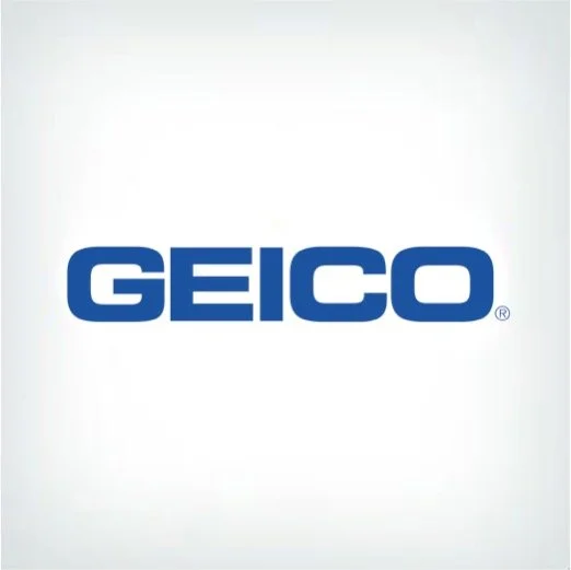 GEICO logo in blue text on a white background.
