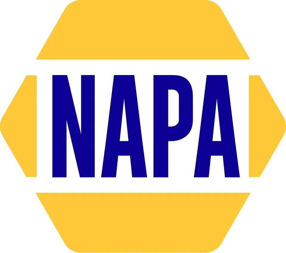 NAPA logo with blue letters inside a yellow hexagon