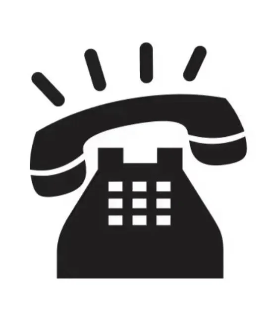 Icon of a vintage rotary phone in black and white with sound lines indicating ringing or alert.