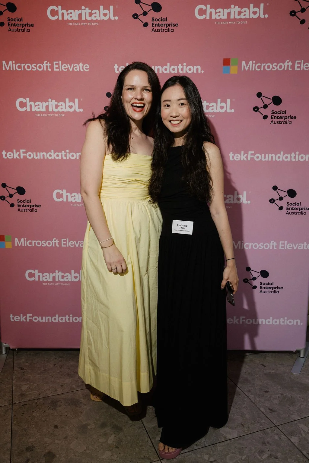Joce Goto (Charitabl.) and Christina Chun (Social Enterprise Australia) at the Impact Stage Launch Party in 2025 presented by Charitabl.