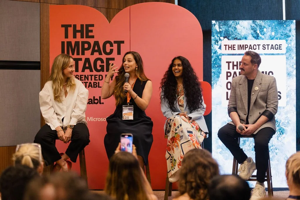 Milly Bannister, Anastasia Hronis, Ashani Dante and Ben Vasilou speaking at the 2025 Impact Stage presented by Charitabl.