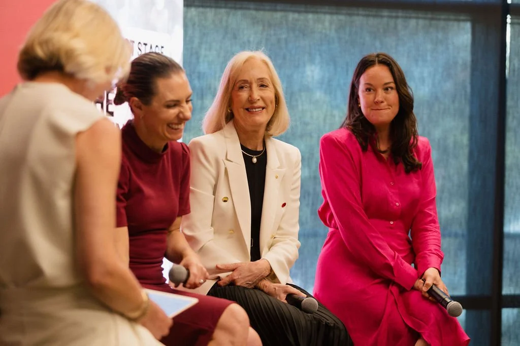 Annabelle Chauncy, Belinda Hutchinson and Kelly McJannett speaking at the 2025 Impact Stage presented by Charitabl.