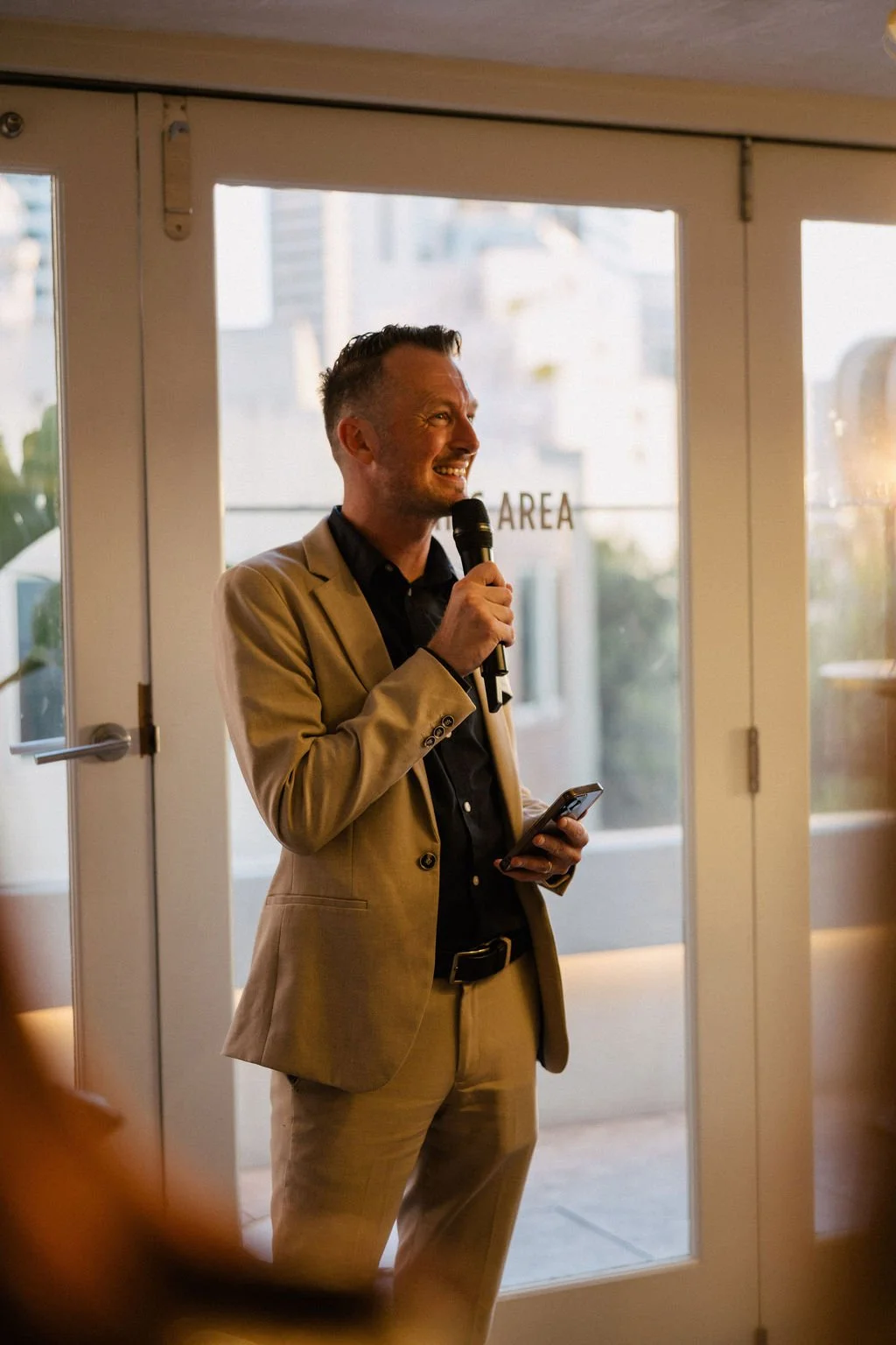 James Kozina speaking at the Impact Stage launch party in 2025.