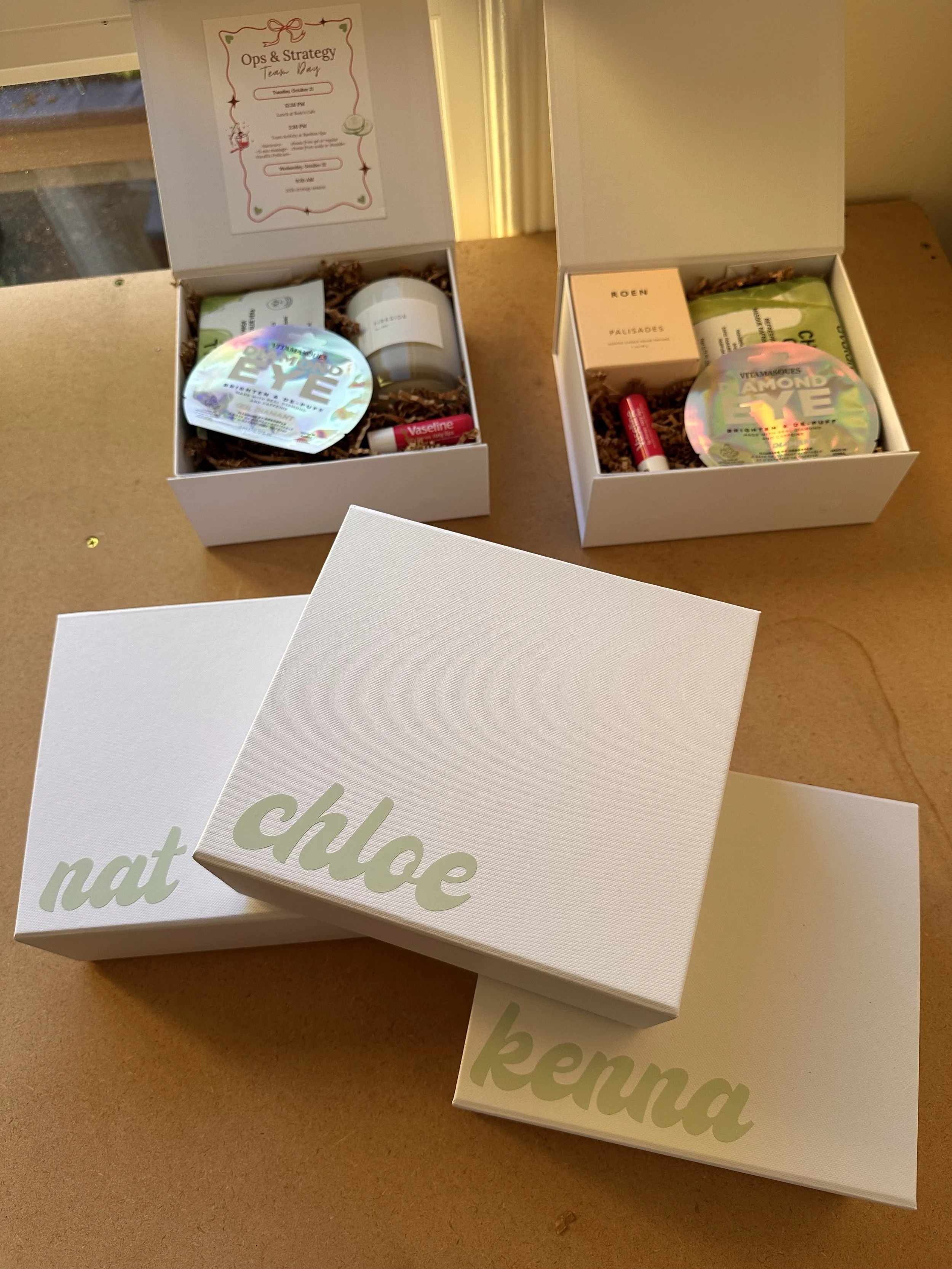 spread of corporate gift boxes