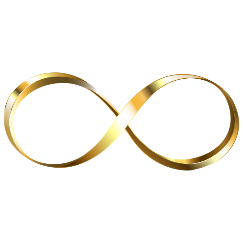 A shiny, gold infinity symbol.