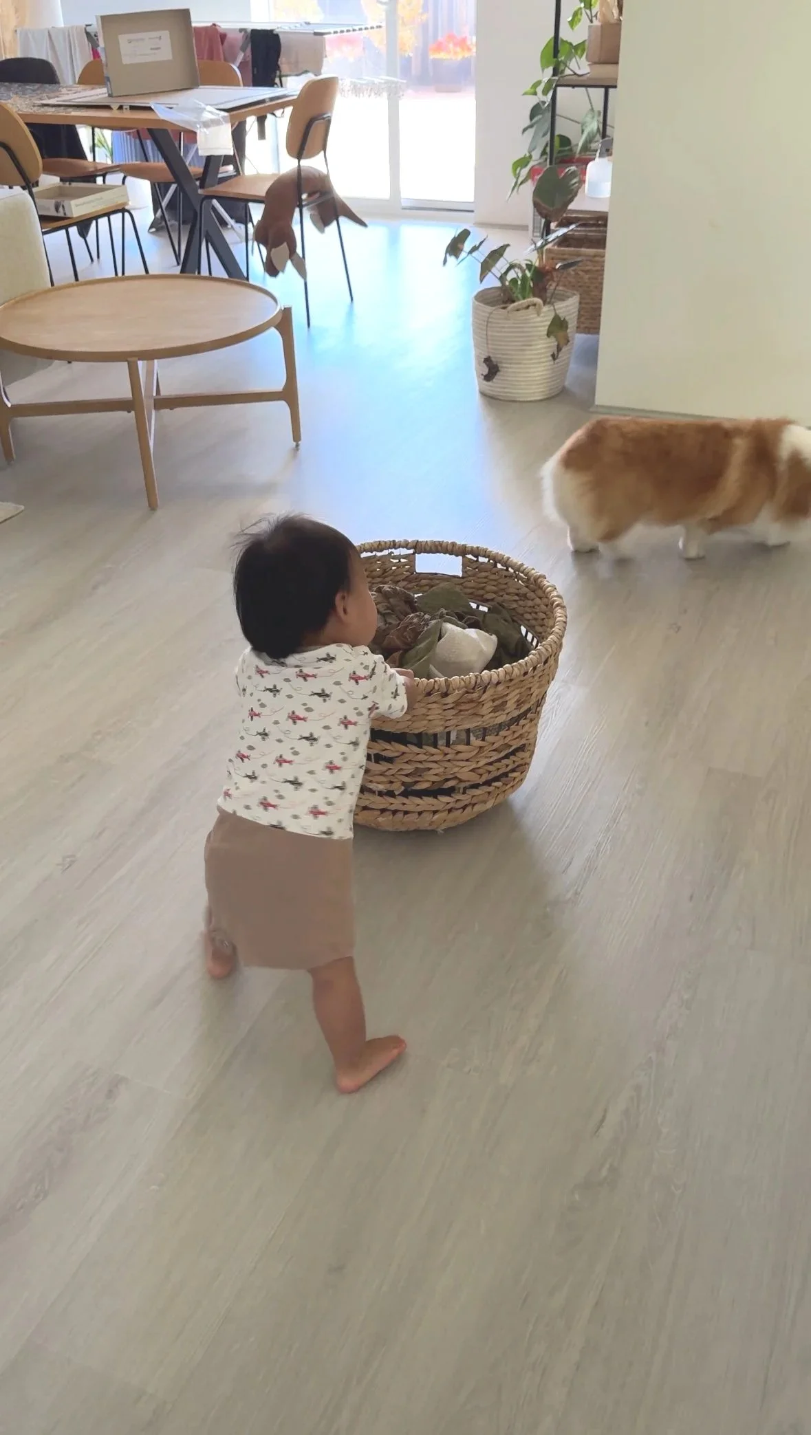 Pushing the laundry basket