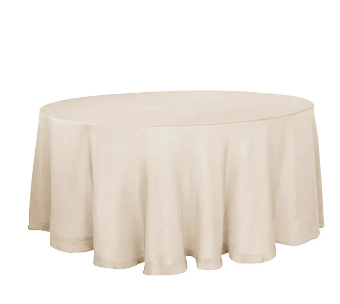 Beige Faux Linen Round Tablecloth