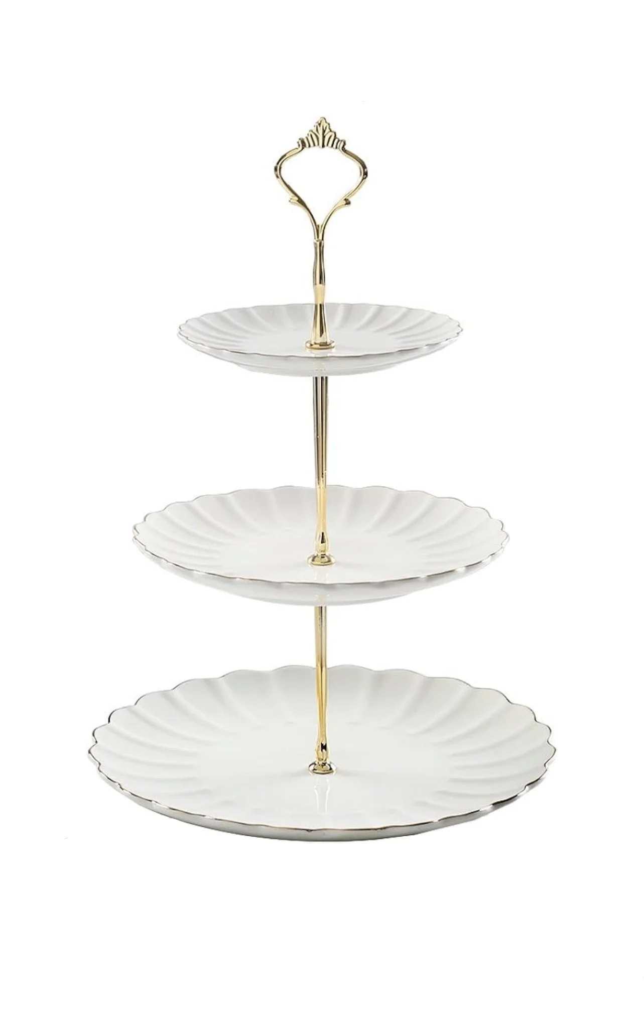 White Scalloped 3 Tiered Stand
