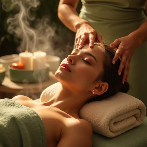 Deeply restorative head spa, scalp massage in a quiet sanctuary with candles and steam. Part of the advanced head spa experience at a high-end Saskatoon hair and skin clinic.