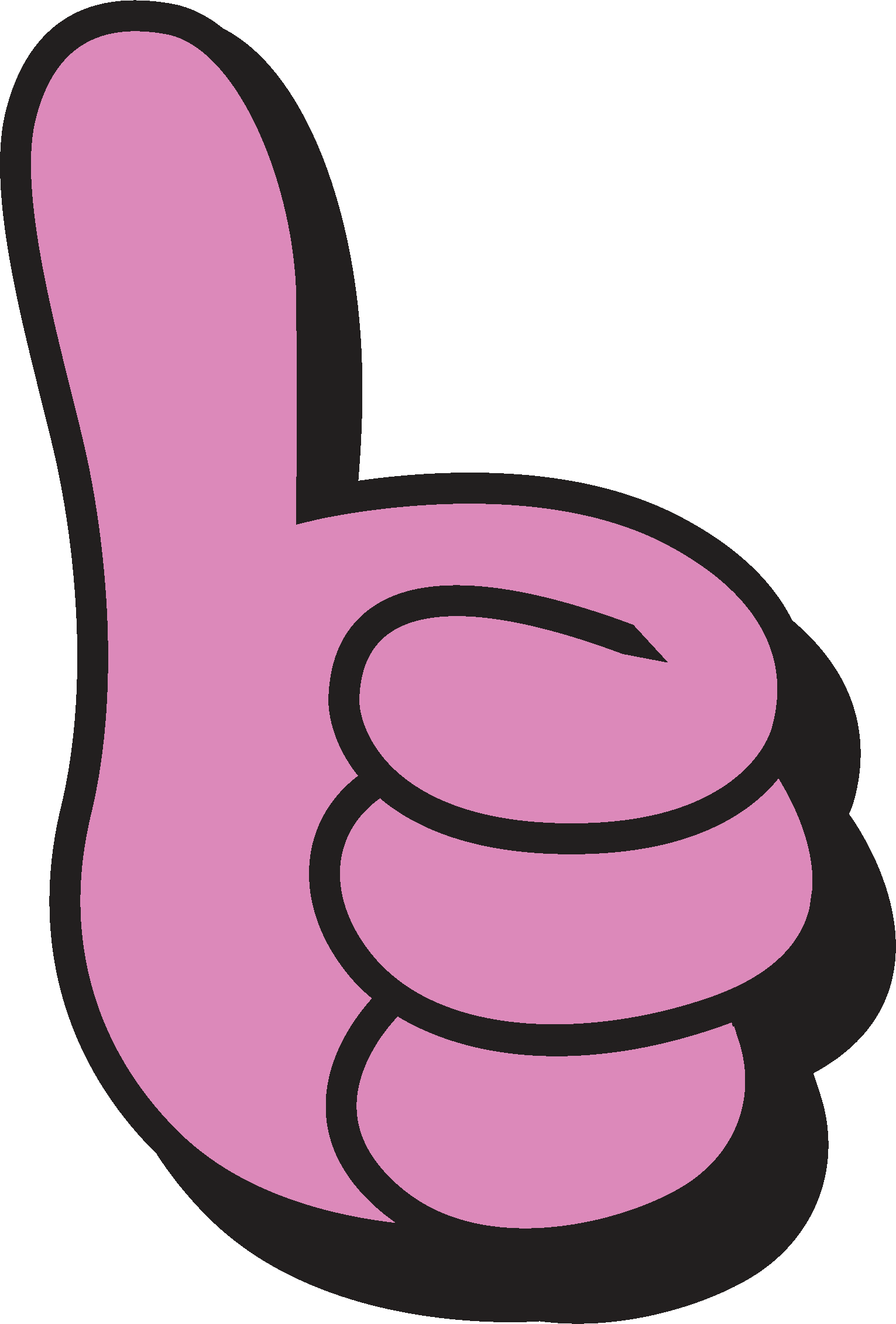 A pink cartoon hand making an OK gesture with the thumb and index finger touching, forming a circle, and the other fingers extended upward.