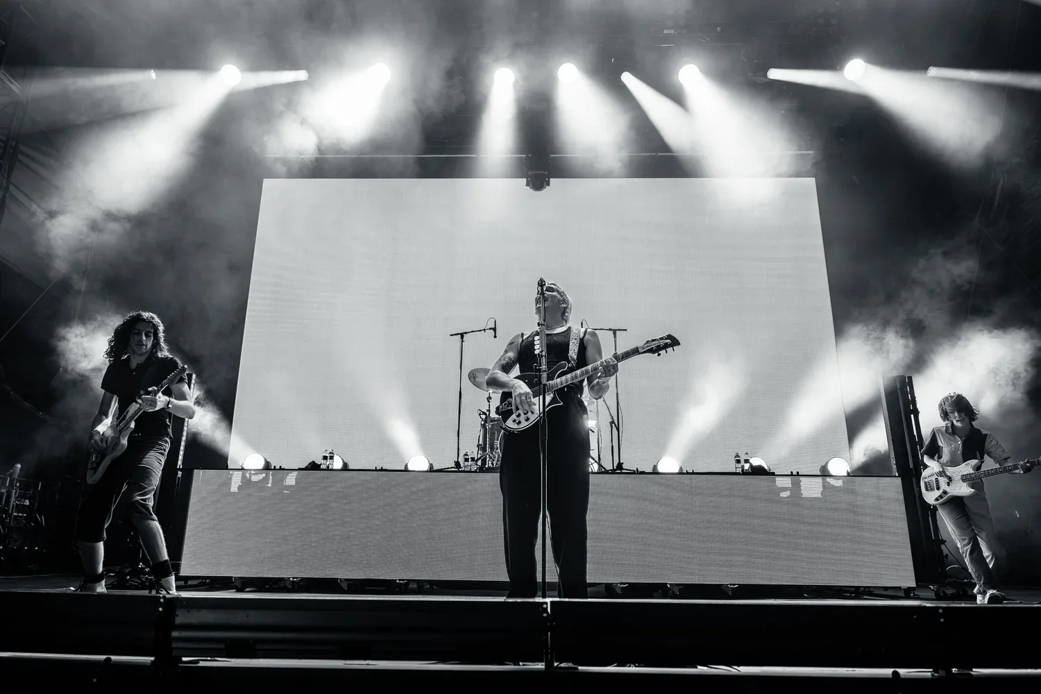 Caleb Harper, the lead vocalist and guitarist for the Australian indie-rock band Spacey Jane performing sat a music festival in McLaren Vale, South Australia