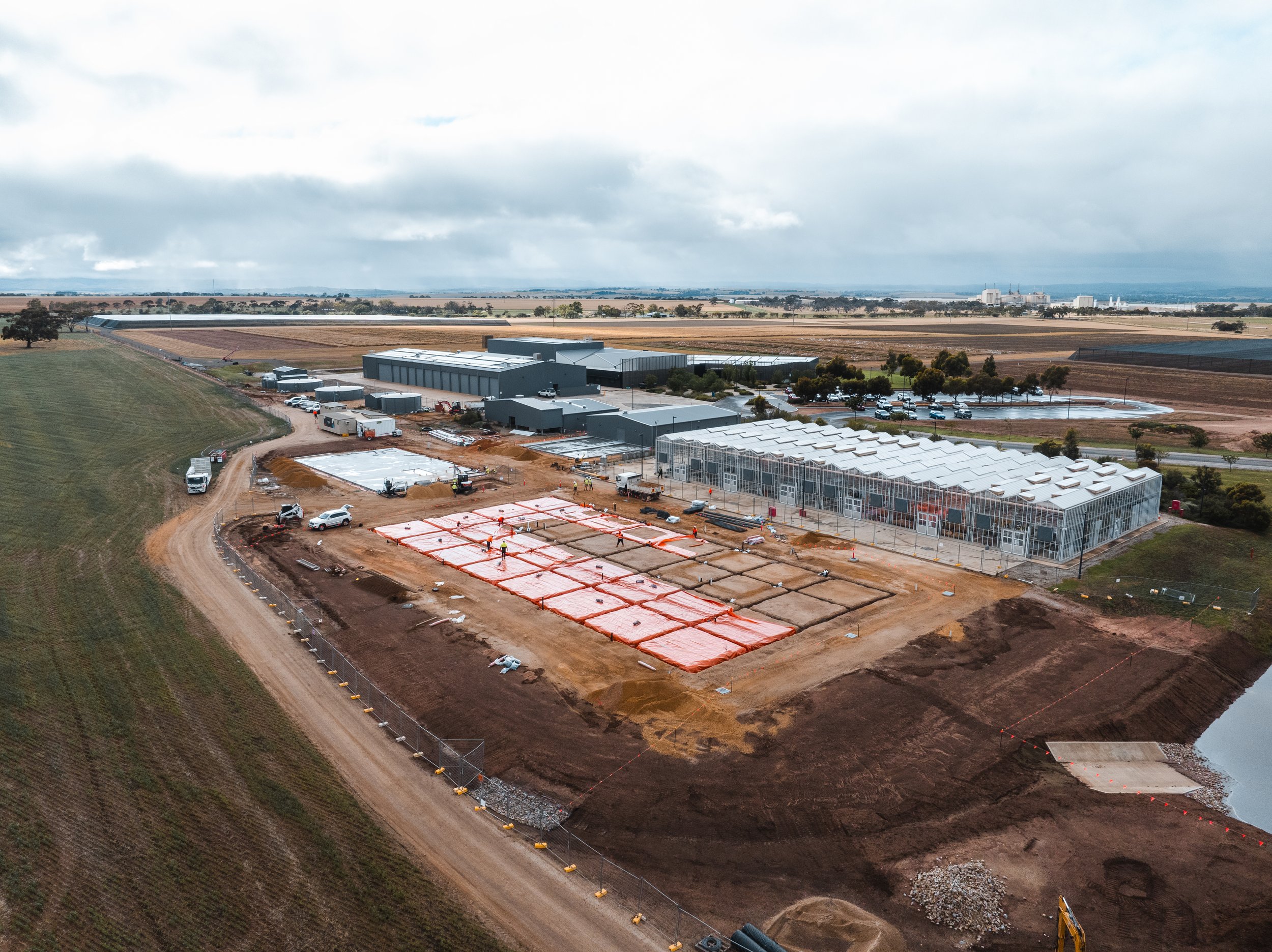 drone shot of a large construction site.