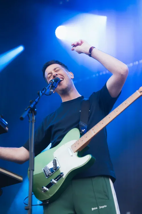 The Wombats frontman, Matthew "Murph" Murphy signing at a music festival in McLaren Vale, South Australia