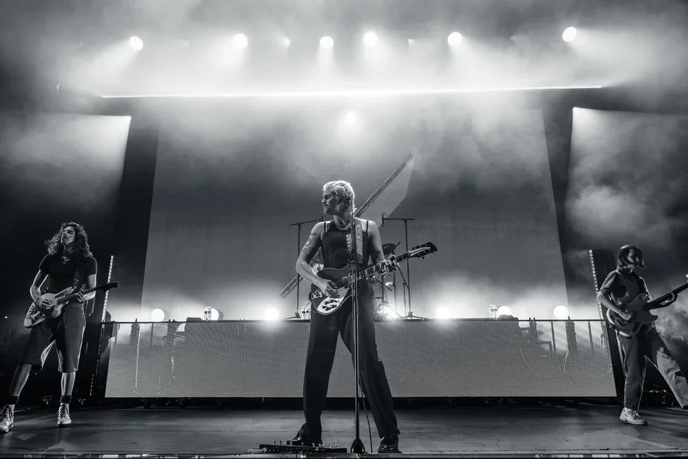 Caleb Harper, the lead vocalist and guitarist for the Australian indie-rock band Spacey Jane performing sat a music festival in McLaren Vale, South Australia