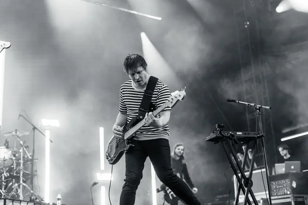 The Wombats guitarist playing at a music festival in McLaren Vale, South Australia