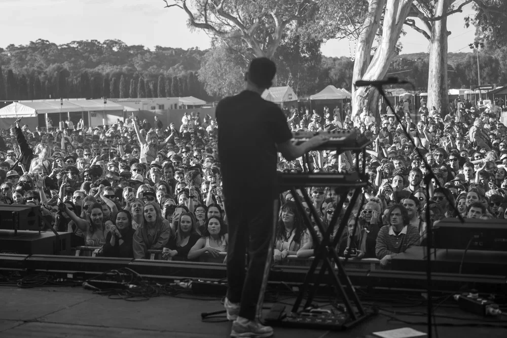The Wombats frontman, Matthew "Murph" Murphy signing  and playing keyboard at a music festival in McLaren Vale, South Australia