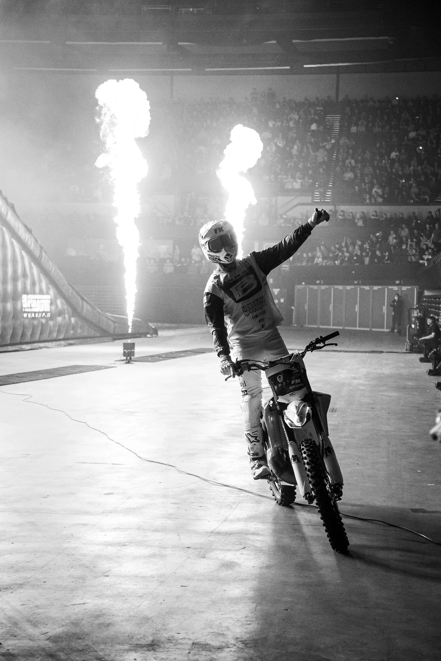 Professional Freestyle MX rider performing to the crowd at a Freestyle Kings event
