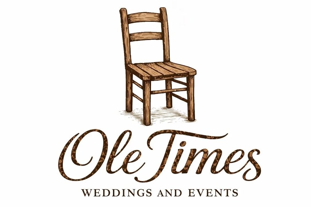 A logo with a wooden chair illustration and the text 'Ole Times Weddings and Events'